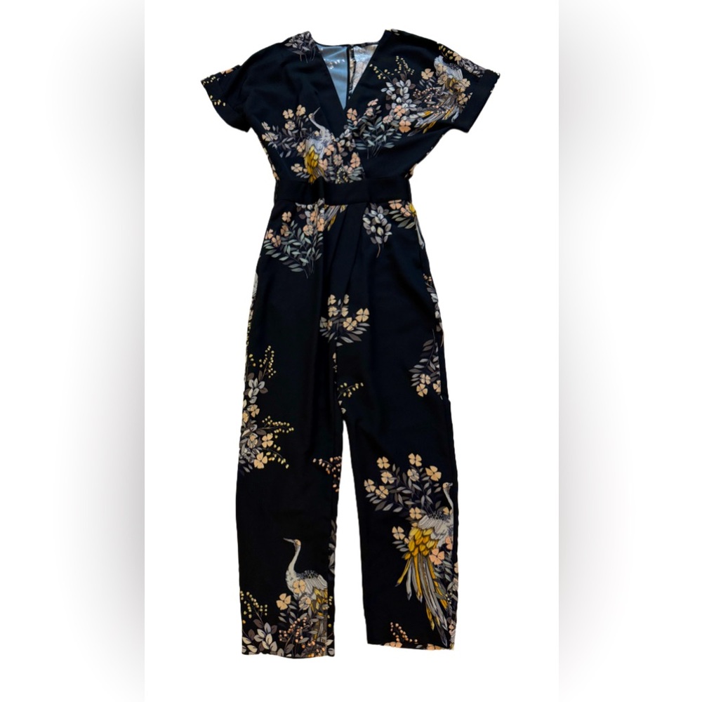 XS Zara Floral & Fauna Print One Piece Capped Sleeves